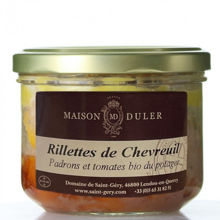 RILLETTES DE CHEVREUIL SAUVAGE DU DOMAINE ET GRAS GASCON, PADRON BIO ET TOMATE BIO 180G – DOMAINE SAINT GERY